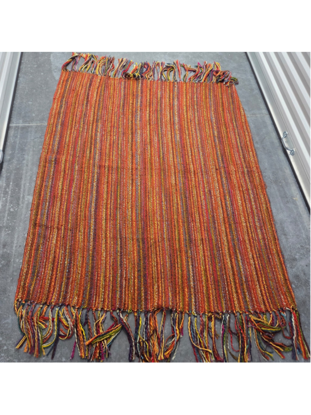 Vintage Pier 1 Imports Multicolor Striped Chenille Throw Blanket Boho Fringe